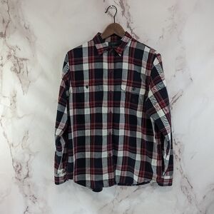 LRL Ralph Lauren Shirt Mens Large Red Black White Plaid Button Up Long Sleeve